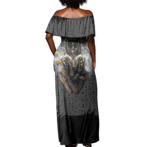 Anubis Off Shoulder Maxi Dress Egypt Pattern Black