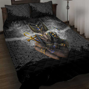 Anubis Quilt Bed Set Egypt Pattern Black