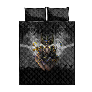 Anubis Quilt Bed Set Egypt Pattern Black