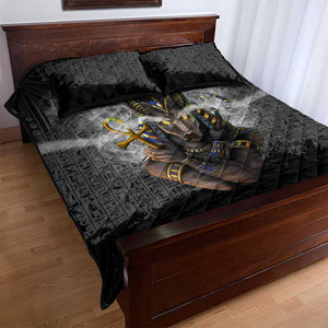 Anubis Quilt Bed Set Egypt Pattern Black