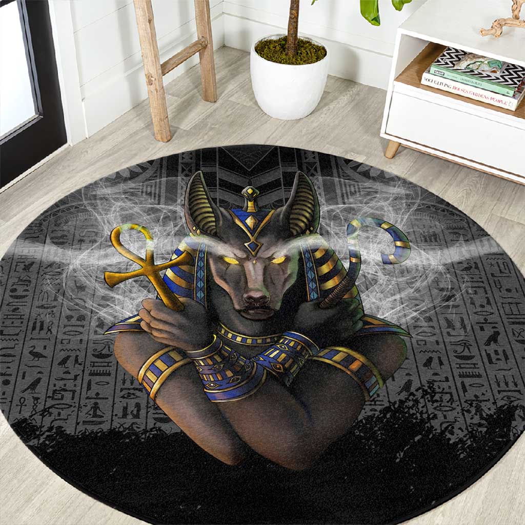 Anubis Round Carpet Egypt Pattern Black