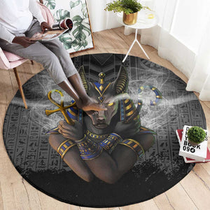 Anubis Round Carpet Egypt Pattern Black