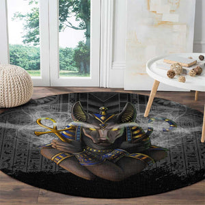 Anubis Round Carpet Egypt Pattern Black