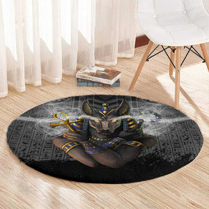 Anubis Round Carpet Egypt Pattern Black