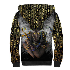 Anubis Sherpa Hoodie Egypt Pattern Black