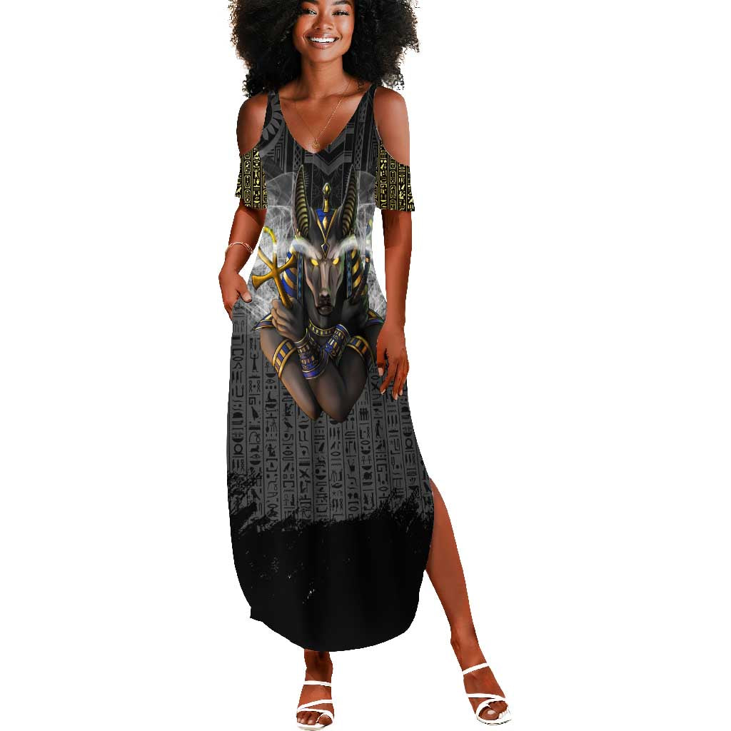 Anubis Summer Maxi Dress Egypt Pattern Black