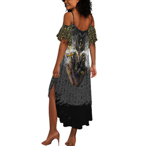 Anubis Summer Maxi Dress Egypt Pattern Black