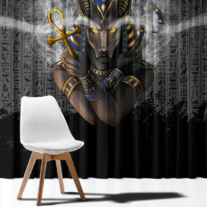 Anubis Window Curtain Egypt Pattern Black