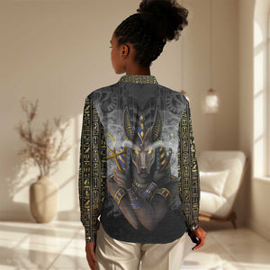 Anubis Women Casual Shirt Egypt Pattern Black