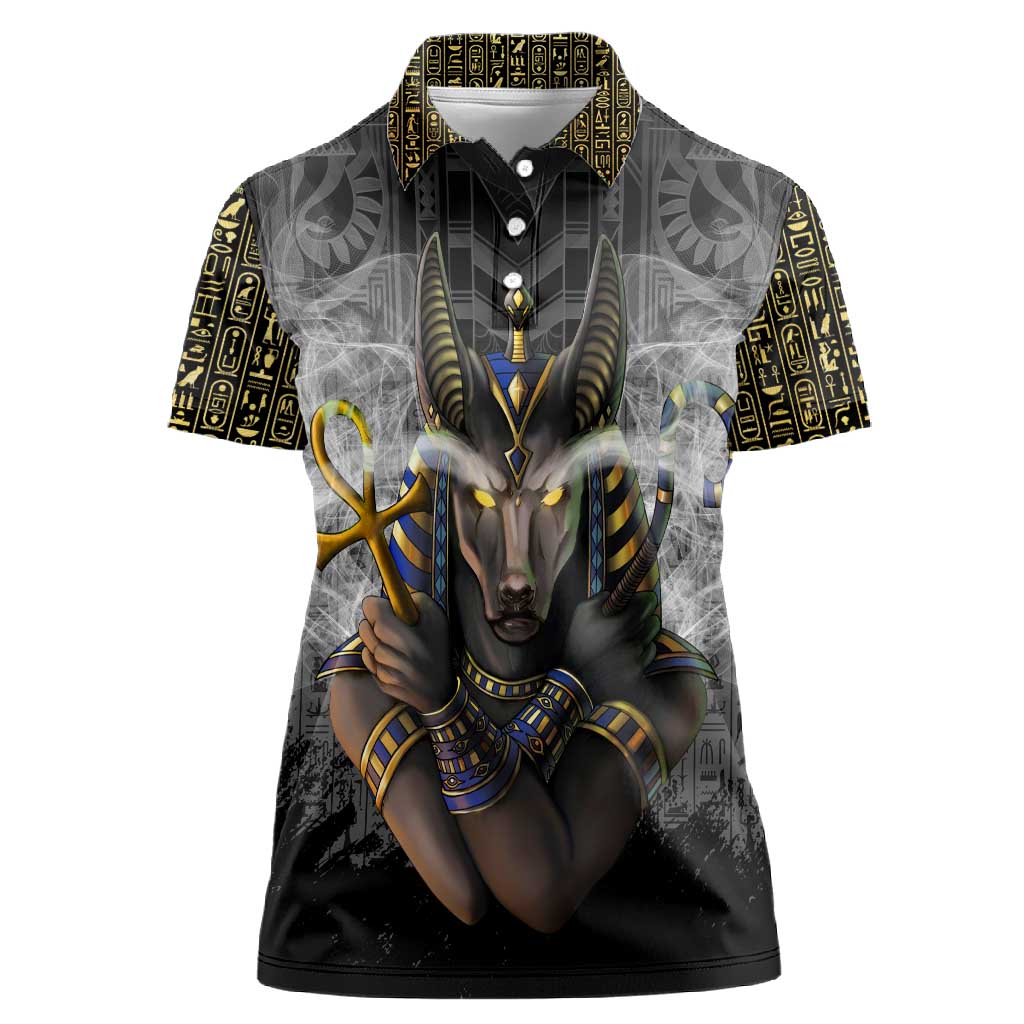 Anubis Women Polo Shirt Egypt Pattern Black