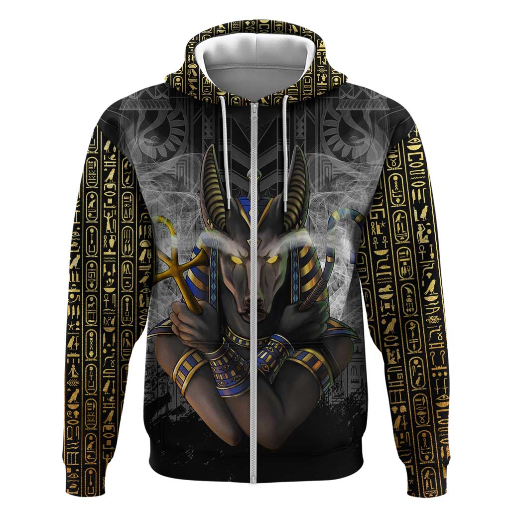 Anubis Zip Hoodie Egypt Pattern Black