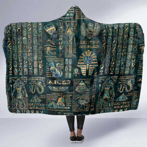 Egyptian Hieroglyphs And Deities Hooded Blanket