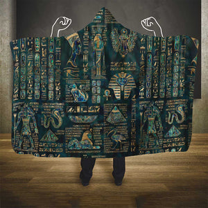 Egyptian Hieroglyphs And Deities Hooded Blanket