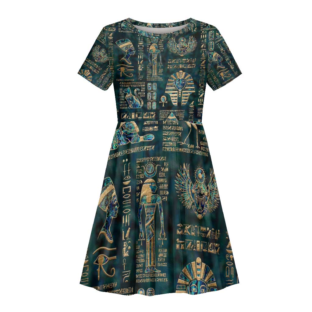 Egyptian Hieroglyphs And Deities Kid Short Sleeve Dress