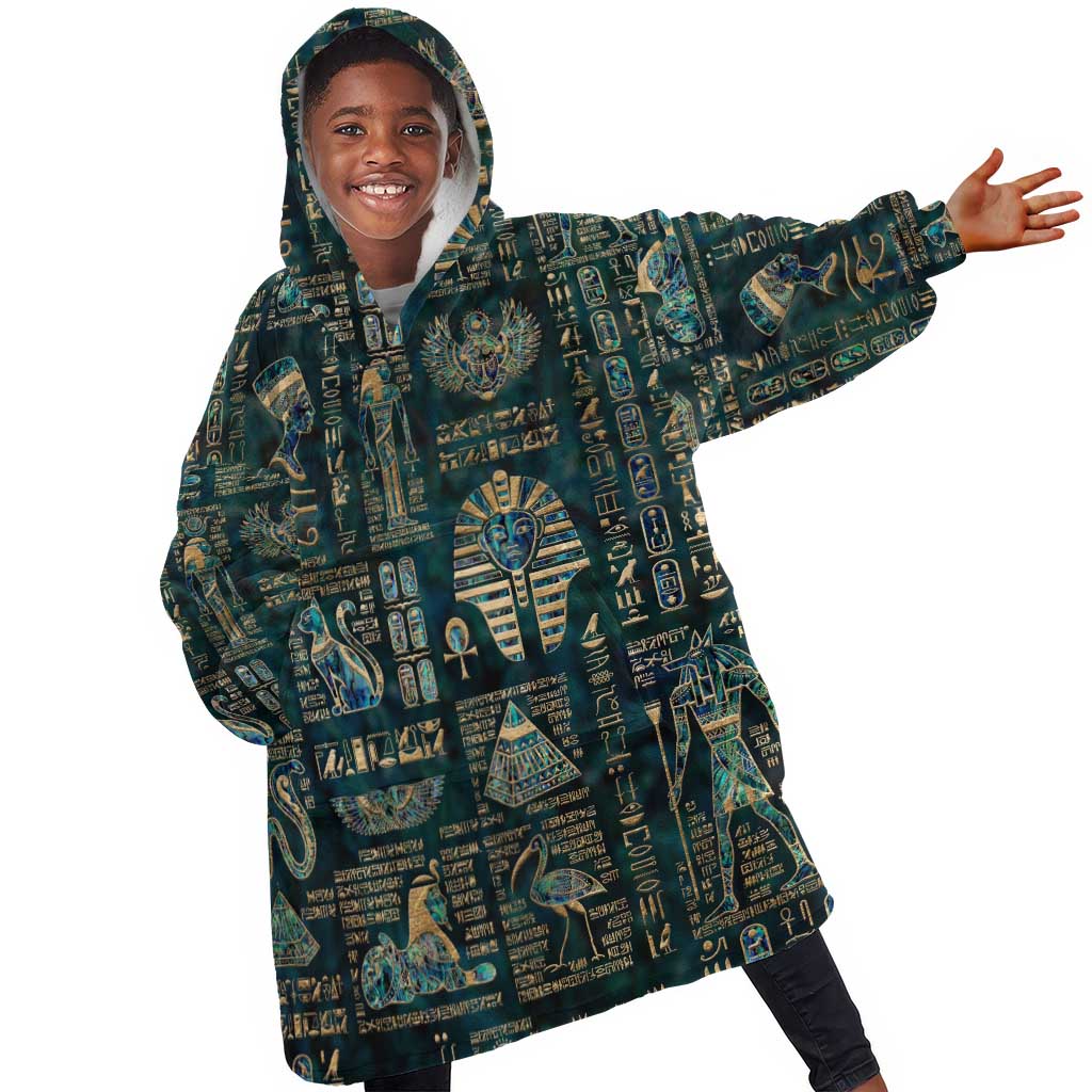 Egyptian Hieroglyphs And Deities KId Wearable Blanket Hoodie