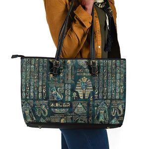 Egyptian Hieroglyphs And Deities Leather Tote Bag