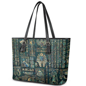 Egyptian Hieroglyphs And Deities Leather Tote Bag