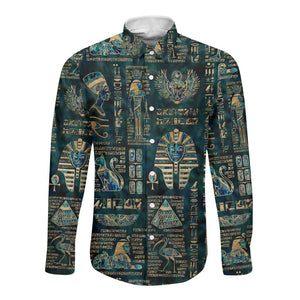 Egyptian Hieroglyphs And Deities Long Sleeve Button Shirt