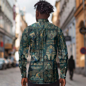 Egyptian Hieroglyphs And Deities Long Sleeve Button Shirt