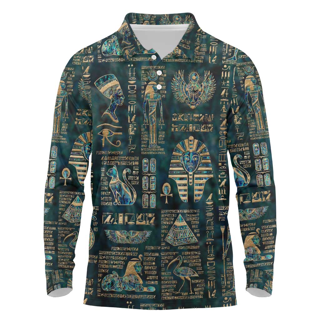 Egyptian Hieroglyphs And Deities Long Sleeve Polo Shirt