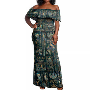 Egyptian Hieroglyphs And Deities Off Shoulder Maxi Dress