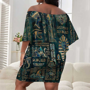 Egyptian Hieroglyphs And Deities Off Shoulder Short Dress