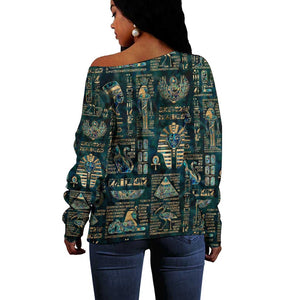 Egyptian Hieroglyphs And Deities Off Shoulder Sweater