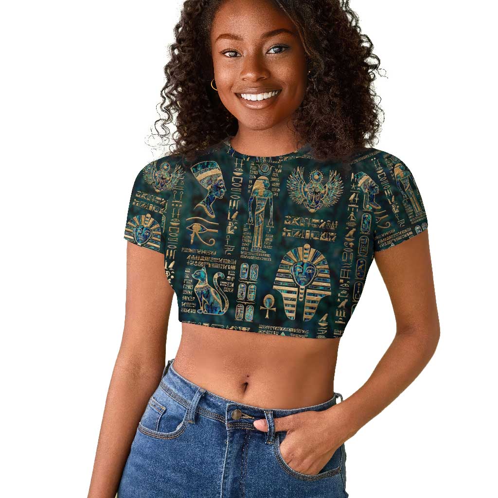 Egyptian Hieroglyphs And Deities Raglan Cropped T shirt