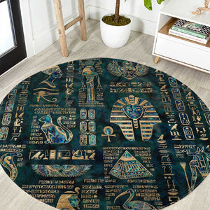 Egyptian Hieroglyphs And Deities Round Carpet