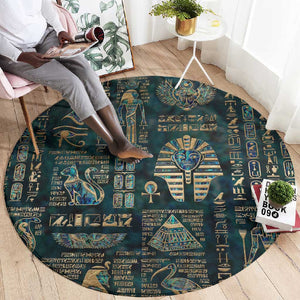 Egyptian Hieroglyphs And Deities Round Carpet