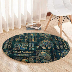 Egyptian Hieroglyphs And Deities Round Carpet