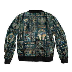 Egyptian Hieroglyphs And Deities Sleeve Zip Bomber Jacket