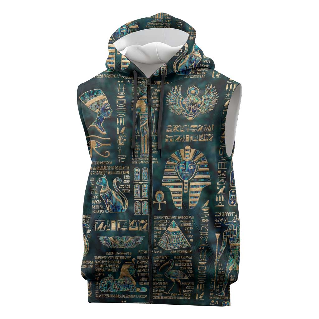 Egyptian Hieroglyphs And Deities Sleeveless Zip Hoodie - African Pride