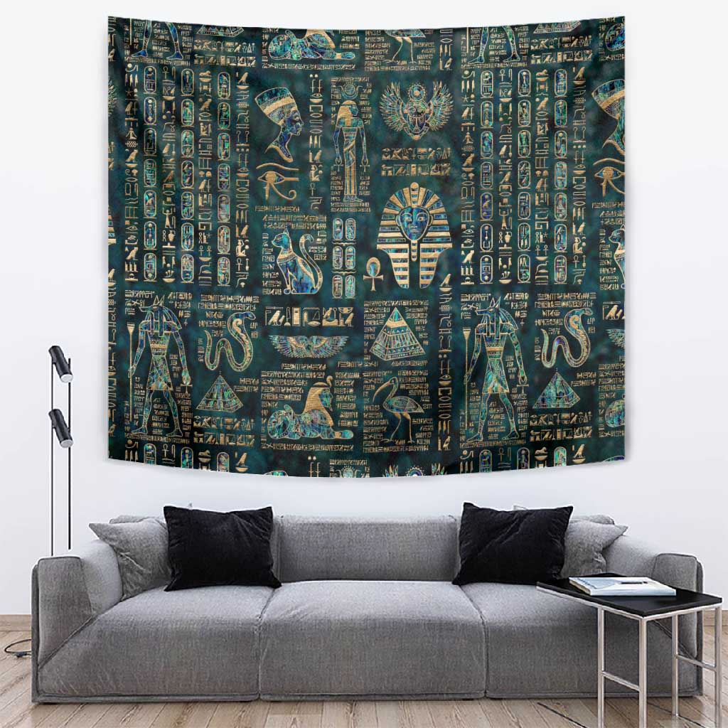 Egyptian Hieroglyphs And Deities Tapestry