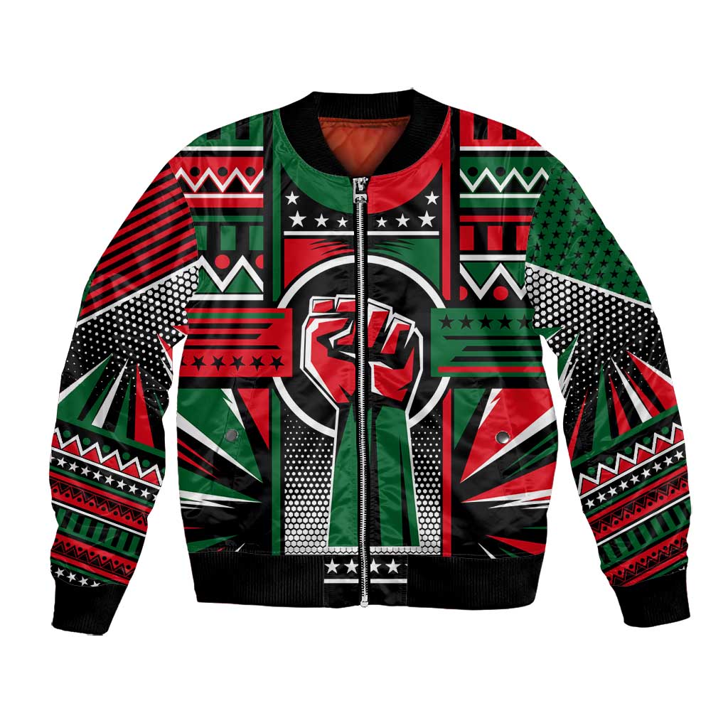 Power Fist And Patterns In Pan African Bomber Jacket