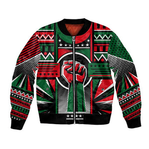 Power Fist And Patterns In Pan African Bomber Jacket