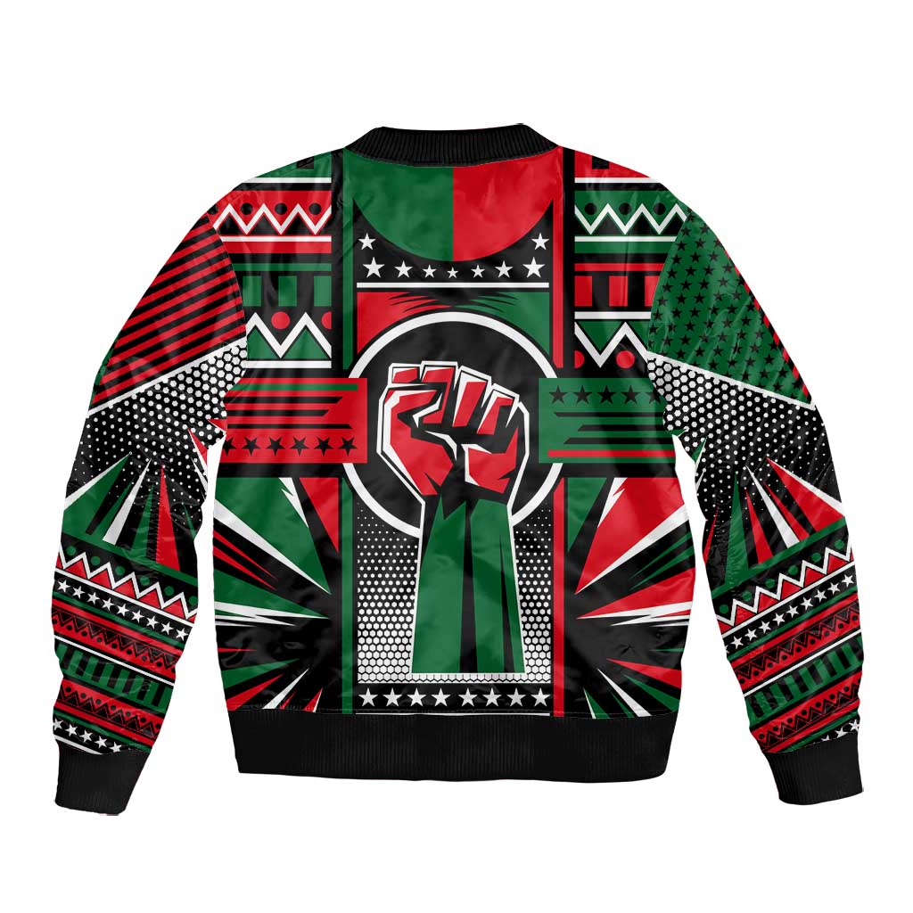 Power Fist And Patterns In Pan African Bomber Jacket