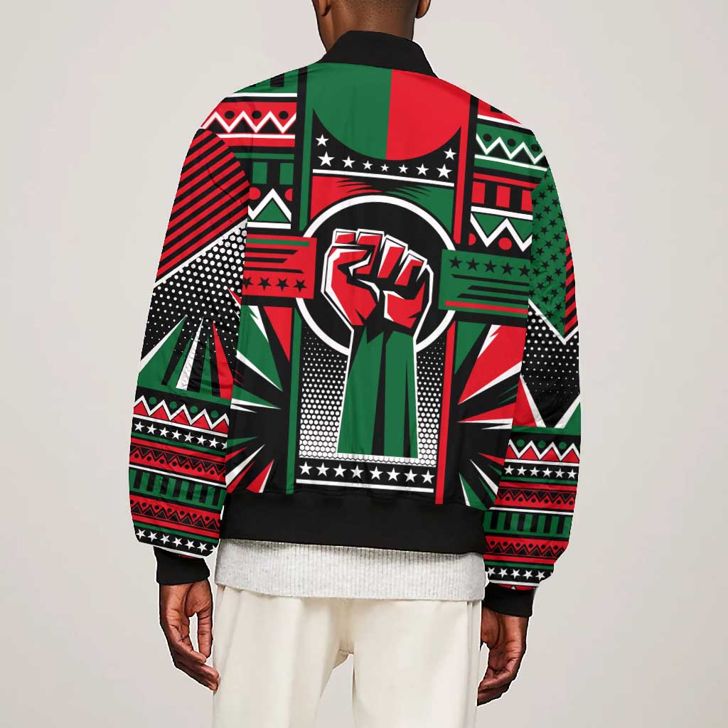 Power Fist And Patterns In Pan African Bomber Jacket