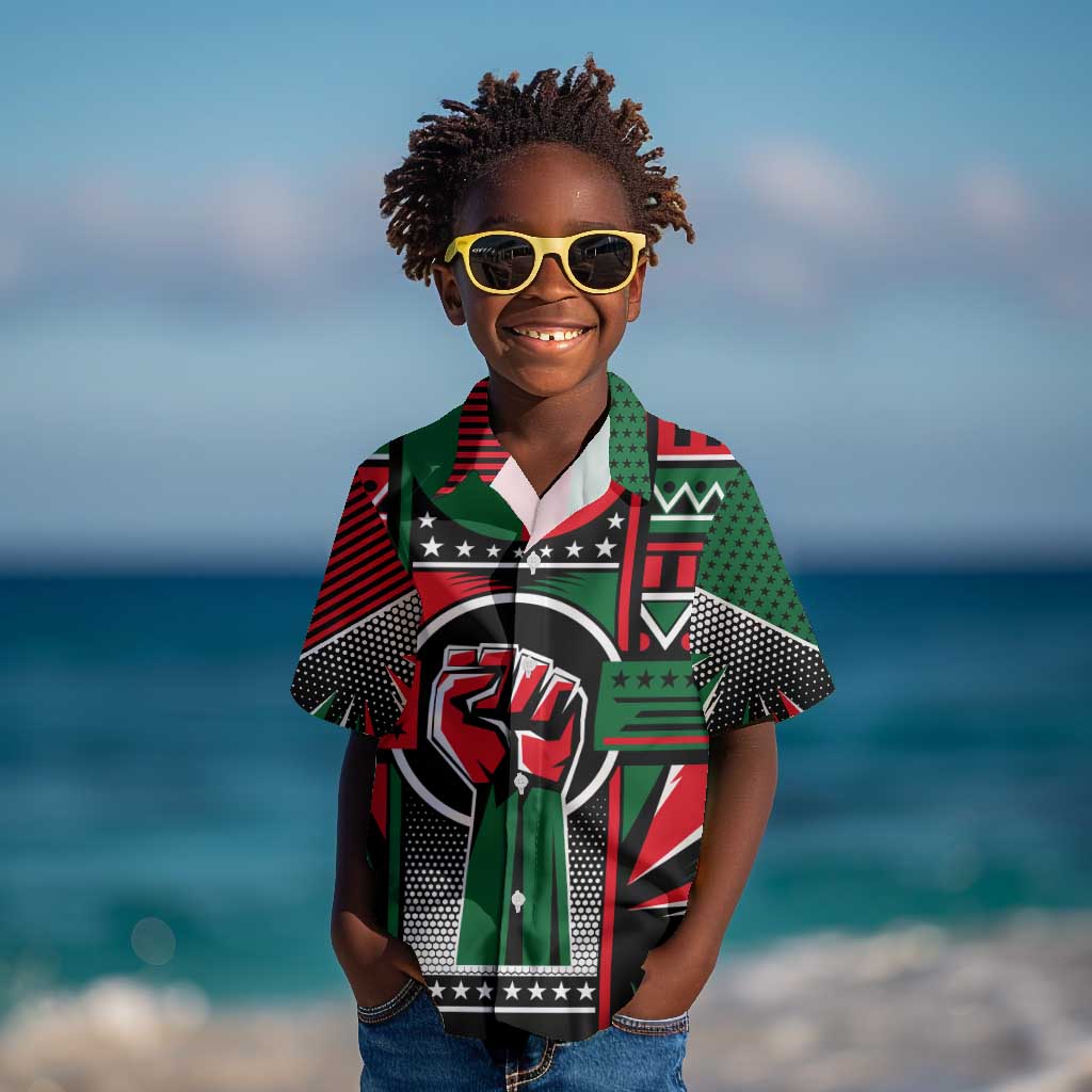 Power Fist And Patterns In Pan African Kid Hawaiian Shirt