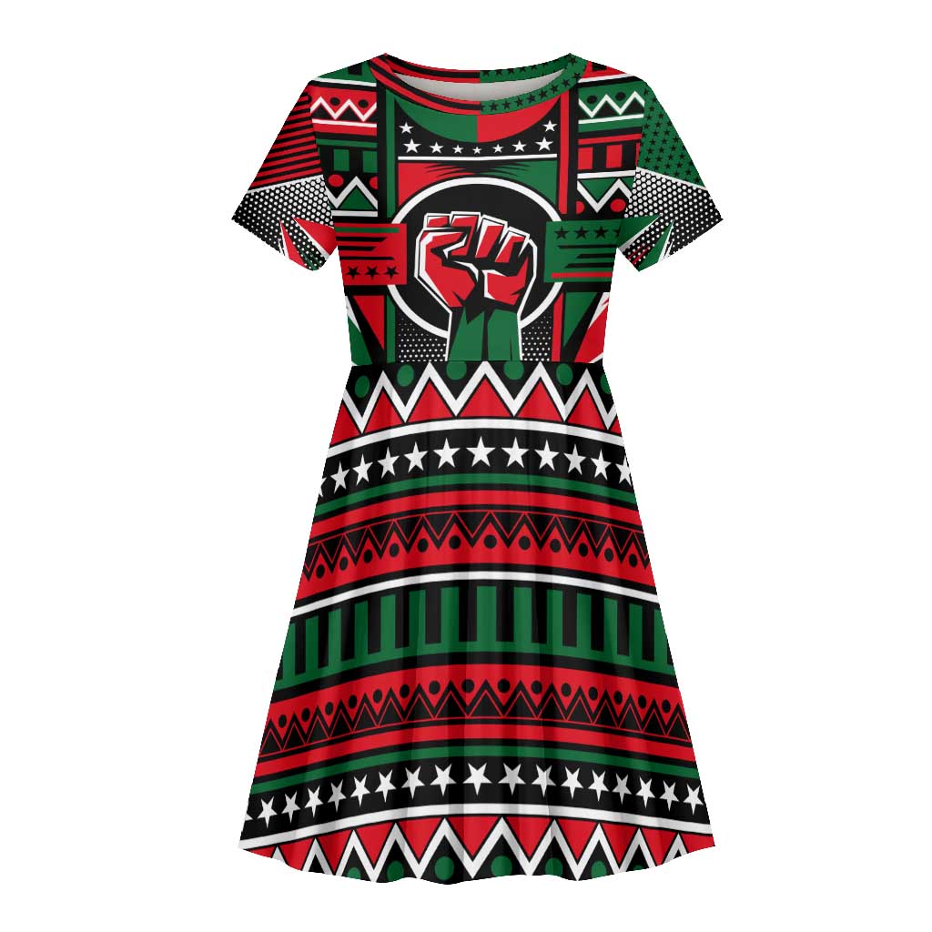 Power Fist And Patterns In Pan African Kid Short Sleeve Dress