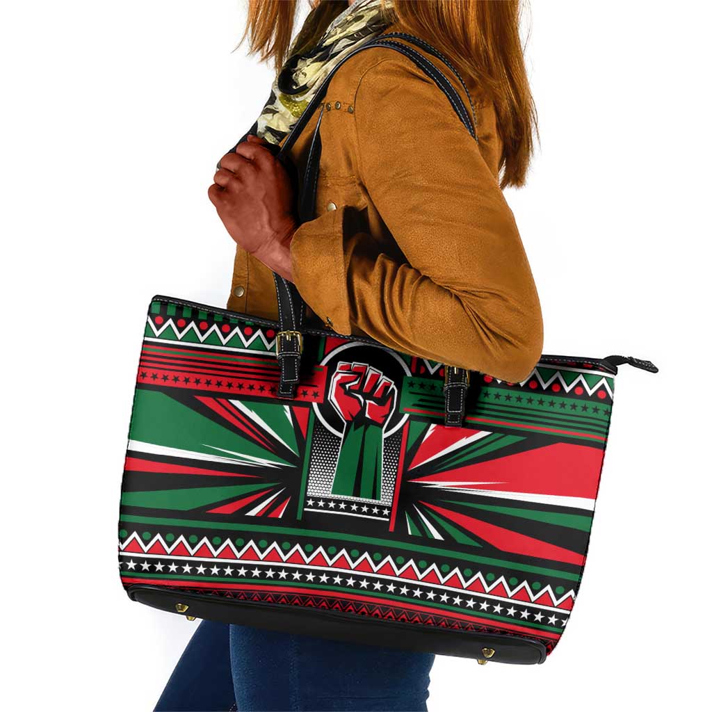 Power Fist And Patterns In Pan African Leather Tote Bag