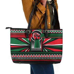 Power Fist And Patterns In Pan African Leather Tote Bag