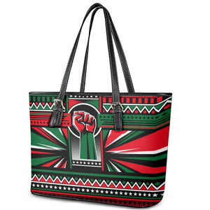 Power Fist And Patterns In Pan African Leather Tote Bag