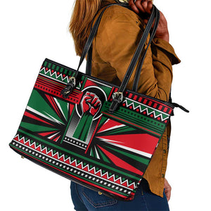 Power Fist And Patterns In Pan African Leather Tote Bag