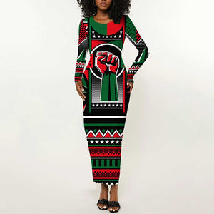 Power Fist And Patterns In Pan African Long Sleeve Bodycon Dress