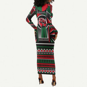 Power Fist And Patterns In Pan African Long Sleeve Bodycon Dress