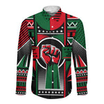 Power Fist And Patterns In Pan African Long Sleeve Button Shirt