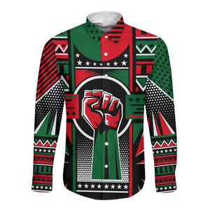 Power Fist And Patterns In Pan African Long Sleeve Button Shirt