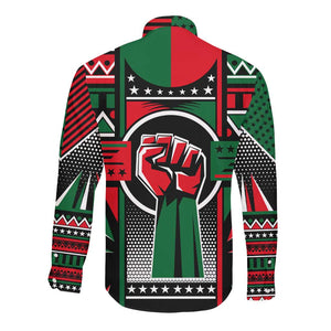 Power Fist And Patterns In Pan African Long Sleeve Button Shirt
