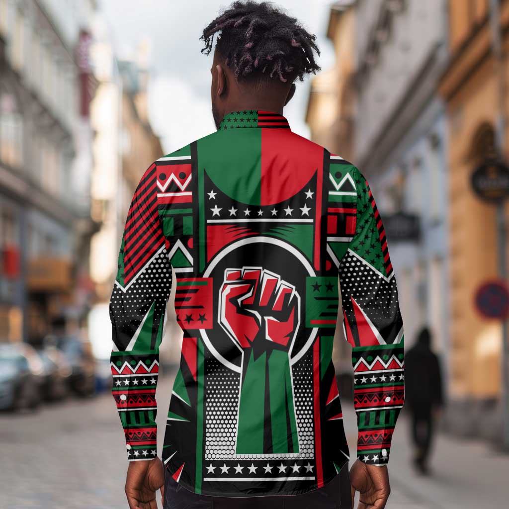 Power Fist And Patterns In Pan African Long Sleeve Button Shirt